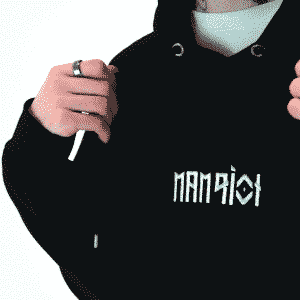 Embroidered Logo Hoodie Front Black MAMPICI Showcase